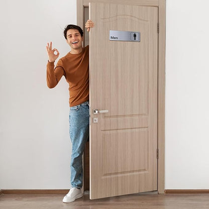 Brushed Aluminum Restroom Signs, Men and Women Modern Restroom Sign, 9 x 3 Inch Bathroom Door Signage Decor for Offices Business Restaurants (4 Pcs)