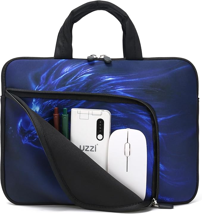 11.6 12 12.5 inch Laptop Sleeve Chromebook Case Ultrabook Case Notebook Sleeve Tablet Case Neoprene Handle Sleeve for Men Women, Two Pockets Fit Apple MacBook Air Samsung Acer HP DELL (Blue Dragon)