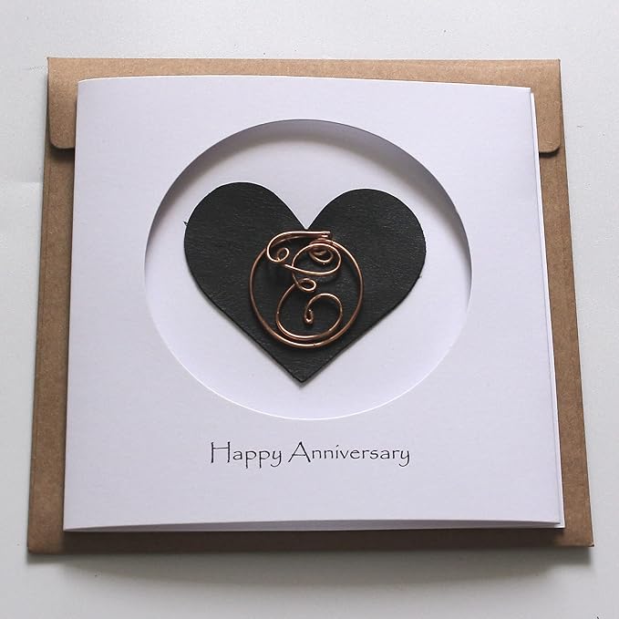 Personalized Initial Copper Card, Copper Initial, Anniversary Card for Her, Couple, Gift for Her(E)