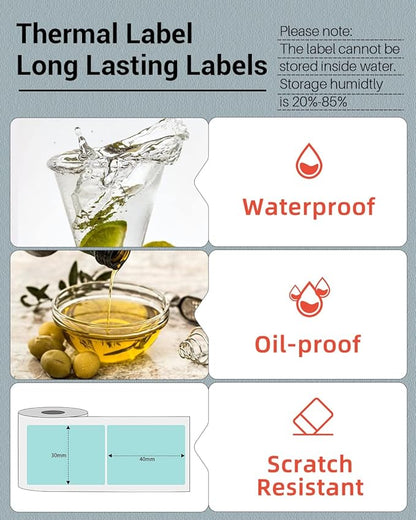 Phomemo Sticker Label M110/M221/M220/M120/M200/M110S Thermal Label- Black on Green 1.57"x1.18"(40x30mm) for Small Business, Home, Office, 230 Labels/Roll