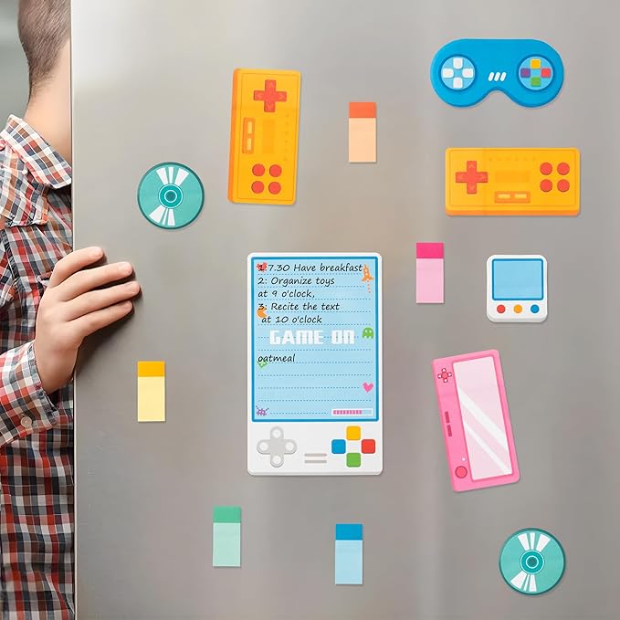 B1ykin Sticky Notes Set - Cartoon Theme Cute Self-Stick Notes Pad Teacher Appreciation Gifts， Self-Adhesive Writing Memo Pages Sticky to Do Notepad for Kids Employee School Office (Black Video Game)