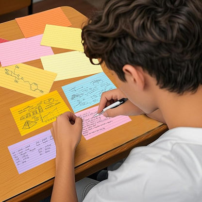 Koogel 1200ct Bulk 3x5" Colored Index Cards | Dual-Sided Ruled & Blank Flashcards | Classroom to Boardroom Multi-Scene System