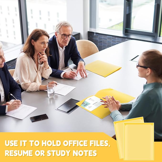 Henoyso 60 Pcs Plastic Folders with Clear Front Pockets Heavy Duty File Folders with 2 Pockets and Card Slot for Student Communication School Office Presentation Report (Yellow)