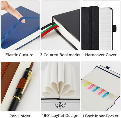 3 Pack Journal Notebook, 320 Pages A5 Lined Notebook Journal Set for Work Writing, Hardcover Leather Bound Notebooks Bulk for Women Men Office School, 5.7'' X 8.4'', Multicolor