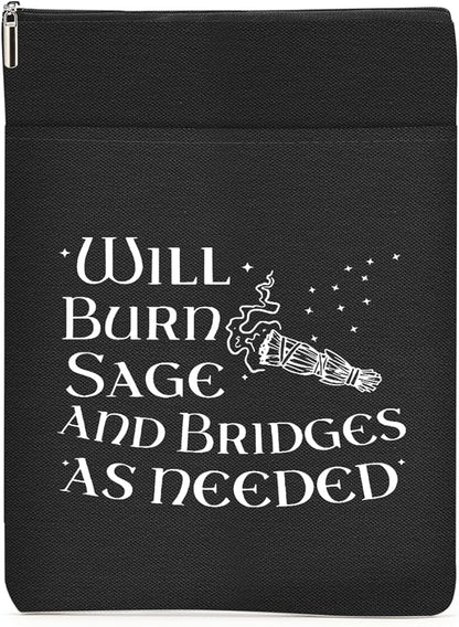 Book Themed Gifts Waterproof Book Sleeve Book Pouch Funny Halloween Reading Gifts Witchy Gifts for Women Sister Book Covers for Paperbacks Book Accessories Book Protector with Zipper and Front Pocket