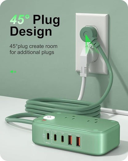 Flat Plug Power Strip, 20W USB C Power Strip with 2500W AC Outlets, 3 USB-C Ports, 2 USB-A Ports, 5FT Flat Extension Cord Outlet Extende Desk Charging Station for Home/Office/Travel Essentials