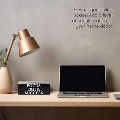 Motivational Desk Décor Set of 3 Decorative Books for Modern Home Office Decor Shelf Aesthetic Black & White Faux/Fake Books for Decoration Minimalist Book Box for Coffee Table Bookshelf TV Stand