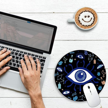 Evil Eye Round Mouse Pads for Desk, Cute Small Mousepad for Laptop Gaming Men, with Stitched Edge Non-Slip Rubber Base, Evil Eye Home Office Decor Desk Accessories Cute Office Supplies Gift for Women