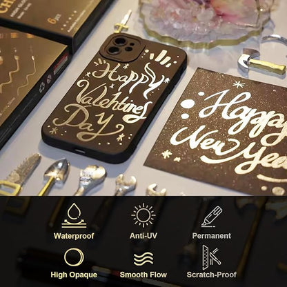 LET'S RESIN 6Pcs Mirror Chrome Markers,3 Sizes Shiny Chrome Paint Pen with Large Barrel, Quick Dry Oil-based Silver & Gold Markers for Metal, Resin, Model Painting, Marking or DIY Art（1-5mm