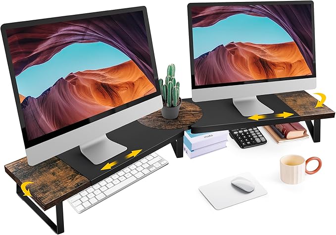 Dual Monitor Riser Stand For Desk, Adjustable Computer Monitor Stand For 2 Monitors, Shelf Riser For Desktop Organizer, For TV Laptop Printer
