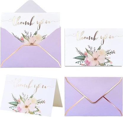 Heavy Duty Thank You Cards with Envelopes - 36 PK - Gold Thank You Notes 4x6 Inches Baby Shower Thank You Cards Wedding Thank You Cards Small Business Graduation Funeral Bridal Shower (Violet)
