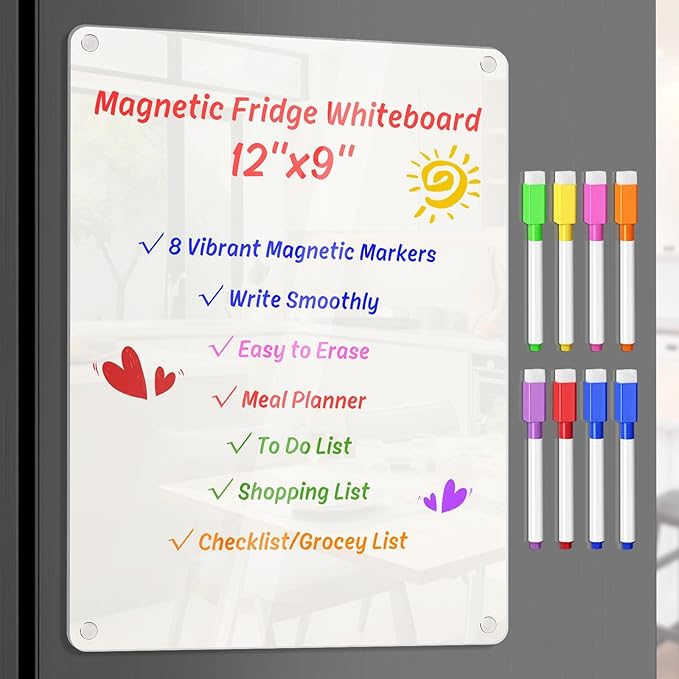 Acrylic Dry Erase Board Whiteboard for Fridge Meal Planner Menu Board for Kitchen to do List Shopping List Grocery List Family Dinner Refrigerator Chore Chart Board 2024 Planning Board, Pure White