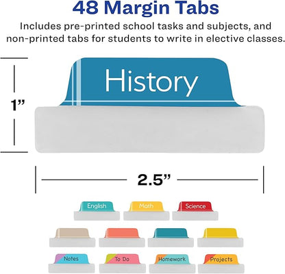 Avery Ultra Tabs Bundle, Student and School Subject Tabs, 2.5" x 1" Margin Tabs, 2-Side Printed, 48 Sticky Tabs (74903)