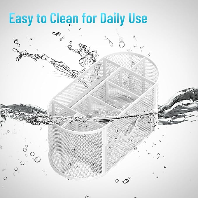 SUPEASY Mesh Desk Organizer, Desk Accessories & Workspace Organizers with Drawers, Pencil Holder for Desk with 9 Compartments for Office Suppliess, 8.6 x 4.3 x 4.1 Inch, White