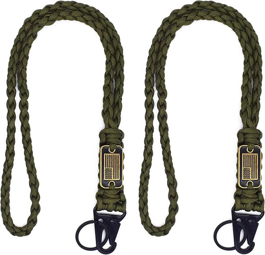 2 Pcs Heavy Duty Braided Paracord Lanyard Keychain with USA Flag, Parachute Rope Necklace Keychains, Braided Strong Lanyard with Metal HK Clip Key Ring for Outdoor Activities, Camera, Traveling