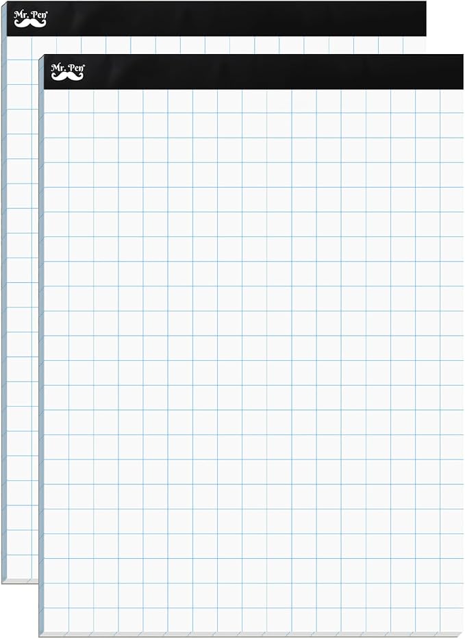 Mr. Pen- Graph Paper, 2 Pack, 8.5"x11", 2x2 (2 Squares per inch), 55 Sheets/Pad, Graphing Paper, Grid Paper Pad, Math Graph Paper Pad, Drafting Paper, Computation Pads, Square Paper, Math Paper