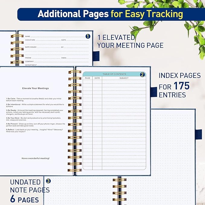 Meeting Notebook for Work Organization - 144 Pages Meeting Planner Notebook to Manage Projects, 5.8" x 8.5" Spiral Planner Notebook for Women & Men to Take Notes at Office-Blue