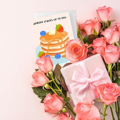 ALY LOU Cute Anniversary Birthday Card for Her Him/Girlfriend Wife/Husband Boyfriend, Friendship Thank You Kawaii Pancakes Foodie Greeting Card (Nobody stacks up to you)