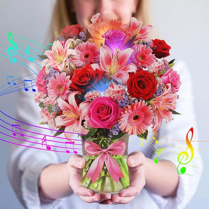 XTF2015 Paper Pop Up Bouquet Birthday Cards, Mother's Day Flower Cards, Anniversary Greeting Cards Flower Bouquet Card with Music and Lights Pink Lily Daisy, Holiday Mother's Day Birthday Decoration Gift Card