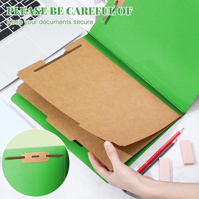 36 Pcs Classification Folders Bulk 2 Dividers File Folder with Fastener 2 Prongs Letter Size Pressboard Filefolders with 3.5 Inch Expansion for Organize Office Medical Document (Green)