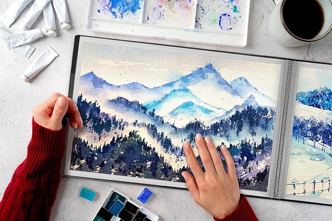 Dunwell 11x17 Portfolio Binder (Black, Horizontal), Presentation Book with 24 Pockets, Large 11 x 17 Art Portfolio Folder, Acid-Free Poly Cover and Sleeves