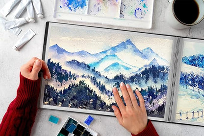 Dunwell 11x17 Portfolio Binder (Black, Horizontal), Presentation Book with 24 Pockets, Large 11 x 17 Art Portfolio Folder, Acid-Free Poly Cover and Sleeves