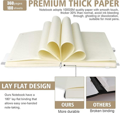 Lined Journal Notebook, 360 Numbered Pages(With page number), Thick Journal for Writing A5 College Ruled Notebook, 100gsm Lined Paper, Leather Hardcover, 5.75'' X 8.38''-1 Pack, White