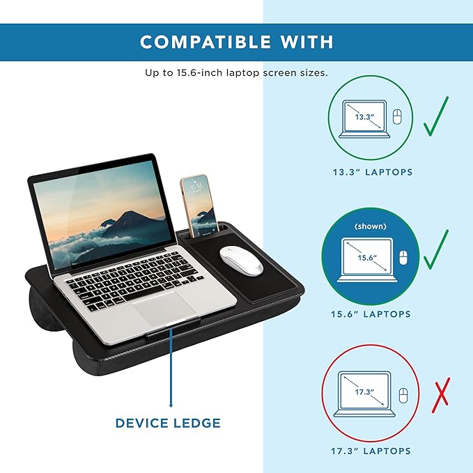 LAPGEAR Home Office Lap Desk with Device Ledge, Mouse Pad, and Phone Holder - Black Carbon - Fits up to 15.6 Inch Laptops - Style No. 91588
