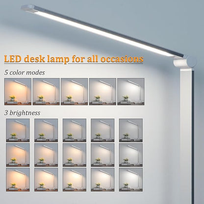 Dott Arts LED Desk Lamp with USB Ports,Touch Desk Lamps for Home Office with 5 Color Modes,3 Brightness Desk Light with Small Night Light,Reading Lamp Table LED Lamp for Bedroom Bedsid Study Sliver