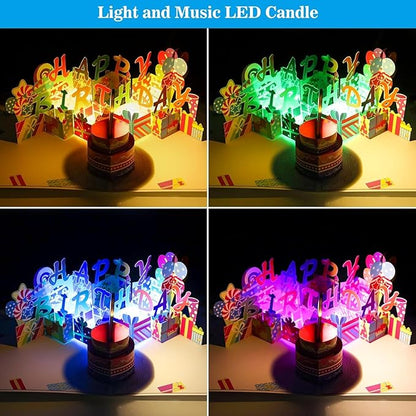 3D PopUp Birthday Cards, 1-100 Age Luxury Blowable LED Light Candle Cake Music Happy Birthday Card Postcards Greeting Cards Birthday Gifts Decorations for Women, Man, Mom, Wife, Husband, Boy, Girl