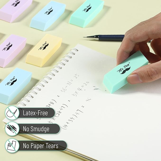 Mr. Pen- Erasers, Pencil Eraser, 12 Pack, Pastel Colors, Eraser, Erasers for Drawing, Eraser Pencil, Pencil Erasers, Erasers for Kids, Art Erasers for Drawing, Artist Eraser, Candy Color Eraser