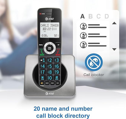 AT&T GL2101-2 DECT 6.0 2-Handset Cordless Home Phone with Call Block, Caller ID, Full-Duplex Handset Speakerphone, 2" White Backlit Display, Lighted Keypad (Graphite & Black)