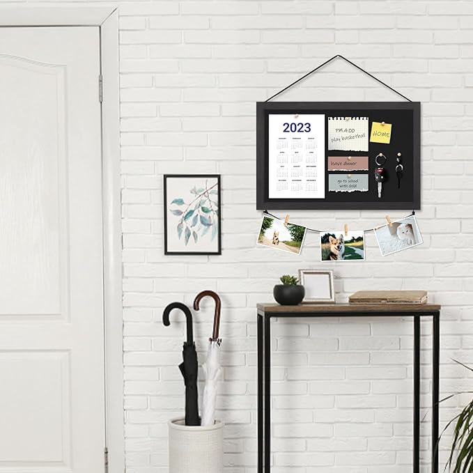 Miratino Pin Board Bulletin Board, 16 "x11 Black Linen Cork Boards for Walls with Black Frame ，Vision Board for Home Kitchen School Office Decor