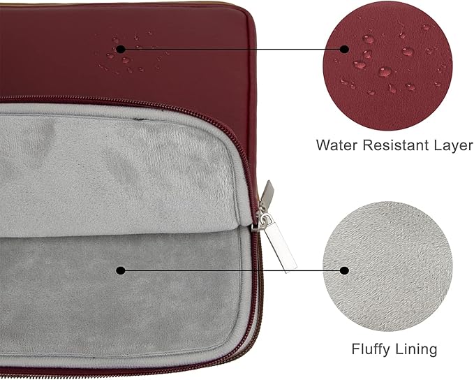 RAINYEAR 14 Inch Laptop Sleeve Soft PU Leather Case Protective Water Resistant Zipper Cover Carrying Bag Compatible with 14" Notebook Computer Chromebook, 14 MacBook Pro A2442(Red)