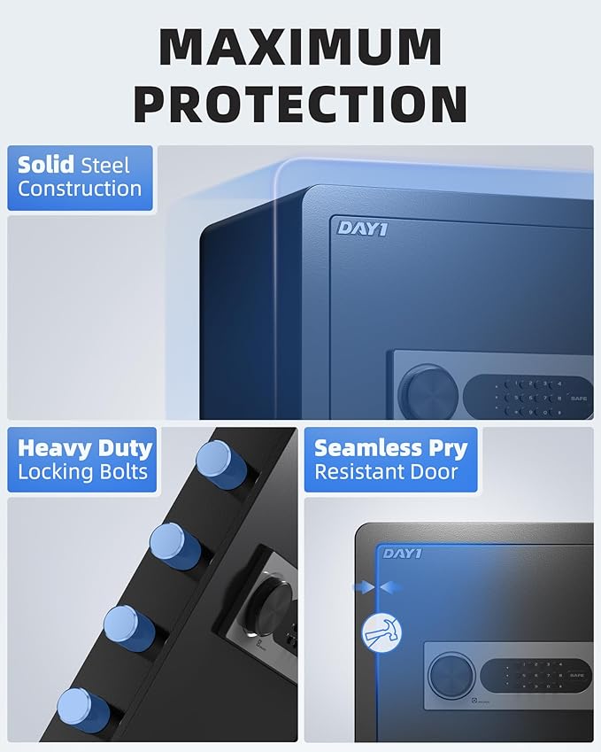 DAYI Safe Box, 2.0 Cubic Feet Home Safe with Fireproof Waterproof Bag, Security Safe Box for Money Cash Valuables, Digital Electronic Keypad, Dual Alarm System, Removable Shelf - D-45