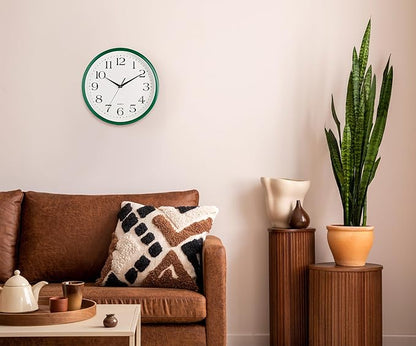 Bernhard Products Hunter Green Wall Clock Silent Non Ticking - 12 Inch Quality Quartz Battery Operated Round Easy to Read Home/Kitchen/Office/Classroom/School Clock