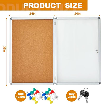 Geetery Enclosed Fabric Bulletin Board Tamperproof Lockable Noticeboard Fabric&Aluminium Frame Display Cases Wall-Mounted Display Case for School, Office - Secure,Durable Design(36 x 24 Inch,Yellow)