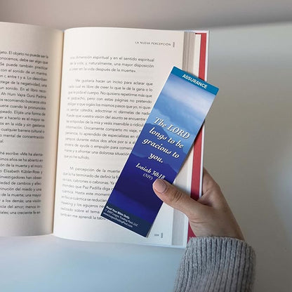 Christian Bookmark with Bible Verse, Pack of 25, Assurance Themed, The Lord Longs to Be Gracious to You, Isaiah 30:18