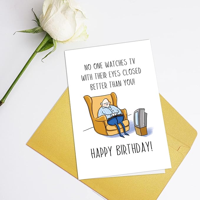Supoeguk Funny Birthday Card for Men, Hilarious Birthday Card for Dad, Husband, Grandpa, Watches TV with Eyes Closed Card
