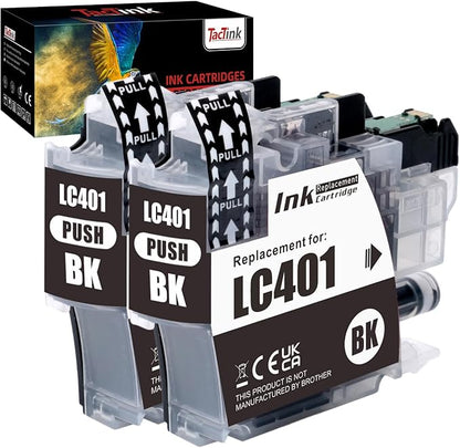LC401 Black Ink Cartridge Replacement for LC401BK LC401 LC401XL to Work with Brother MFC-J1010DW, MFC-J1012DW and MFC-J1170DW Printers, 2 Pack