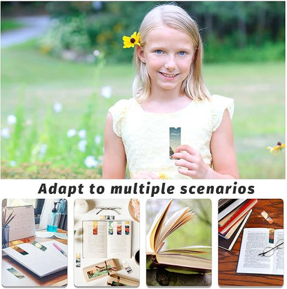 48 Pieces Magnetic Bookmarks Magnet Page Markers - Book Marks for Reading Women & Men with Storage Boxes - Cute Magnet Bookmark Clips for Reading Pleasure（Landscape）