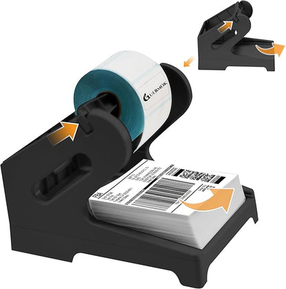 Guermok Thermal Shipping Label Holder for Rolls & Fan-Fold, Fragile Stickers for Shipping, Label Stand Desktop Printer Holder-Home Office Accessory-Sticker Dispenser for Holographic (Black)