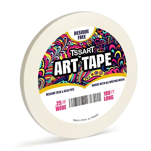 White Art Tape Medium Tack - Masking Artists Tape for Drafting Art Watercolor Painting Canvas Framing - Acid Free 1/4 Inch/ 0.25inch Wide 180FT Long