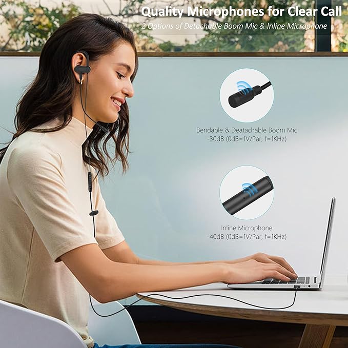 Single-Side USB Earbud with Boom Mic, USB-A Headphone for PC, Mac, Laptop, Desktop, PS4, PS5 & Call Center, Ideal for Conference, Gaming, Remote Work, 5.9FT Long Cord, Right-Ear Only