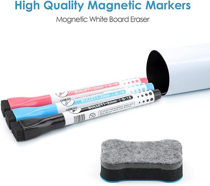 MaxGear Small Magnetic Dry Erase Board Sheet for Refrigerator, Fridge Whiteboard for Kitchen, 12" x 8" White Board Organizer and Planner with Stain Resistant Technology, Include 1 Eraser, 3 Markers