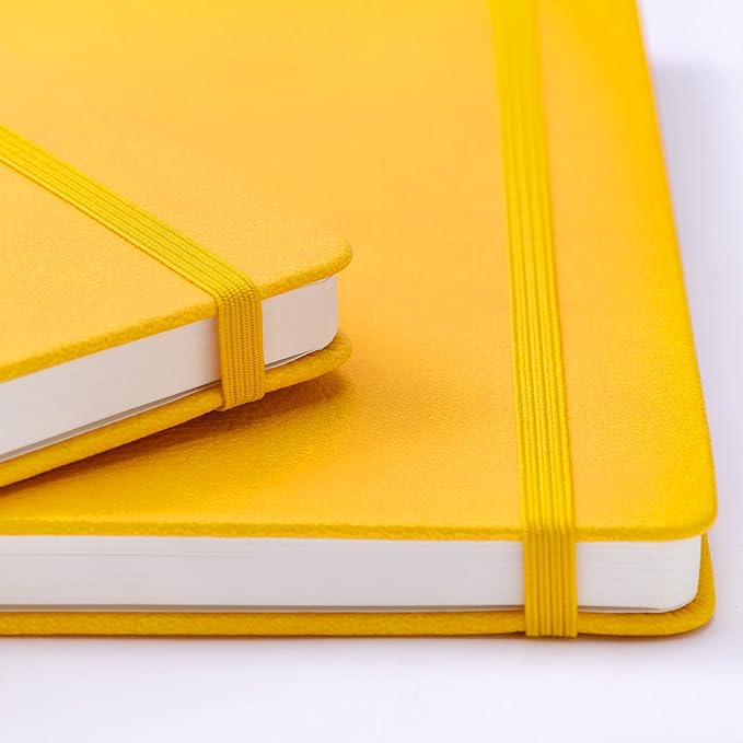 Ruled Notebook/Journal - Classic Lined Journal/Notebook, Hardcover with Thick Paper, 5.3" x 8.26", Banded + Ribbon Bookmark +Inner Pocket - Yellow