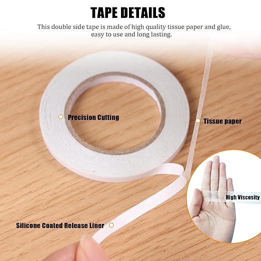 Double Sided Tape for Crafts, Double-Sided Tape for Arts, Scrapbook Supplies, Photography, Gifts Box, Scrapbooking, Card Making, Paper Backing, Tear-by-Hand, 6 Roll Heavy Duty Multi-Size Adhesive Tape