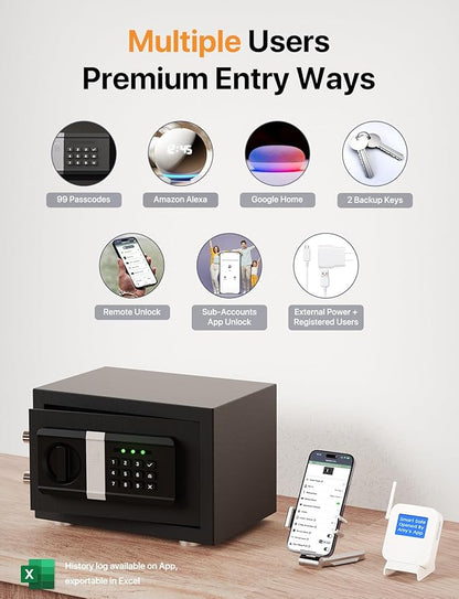 FORFEND Smart Home Safe | WiFi Safe Box App Lock/Alarm | Voice Command, Kidnap Alarm, Tamper Detect, Frozen Mode, Sub Account| Digital Safe Anti Theft