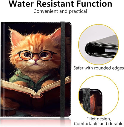 PU Leather Padfolio Folder Clipboard Portfolios Organizer Conference Document Organizer with Business Card Holder Storage Clipboard Writing Pad,Kitten with Glasses
