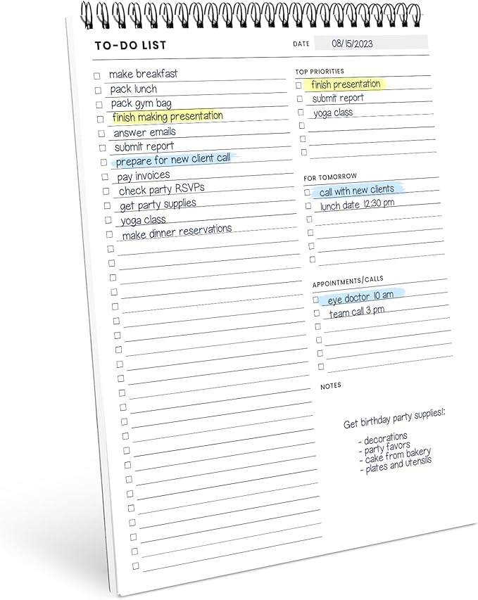 Of a Happy Kind To Do List Spiral Notepad 8.5x11 52 Sheets - Multiple Functional Sections - Daily Planner Notebook - Task Todo Checklist, Agenda Note Pad for Work